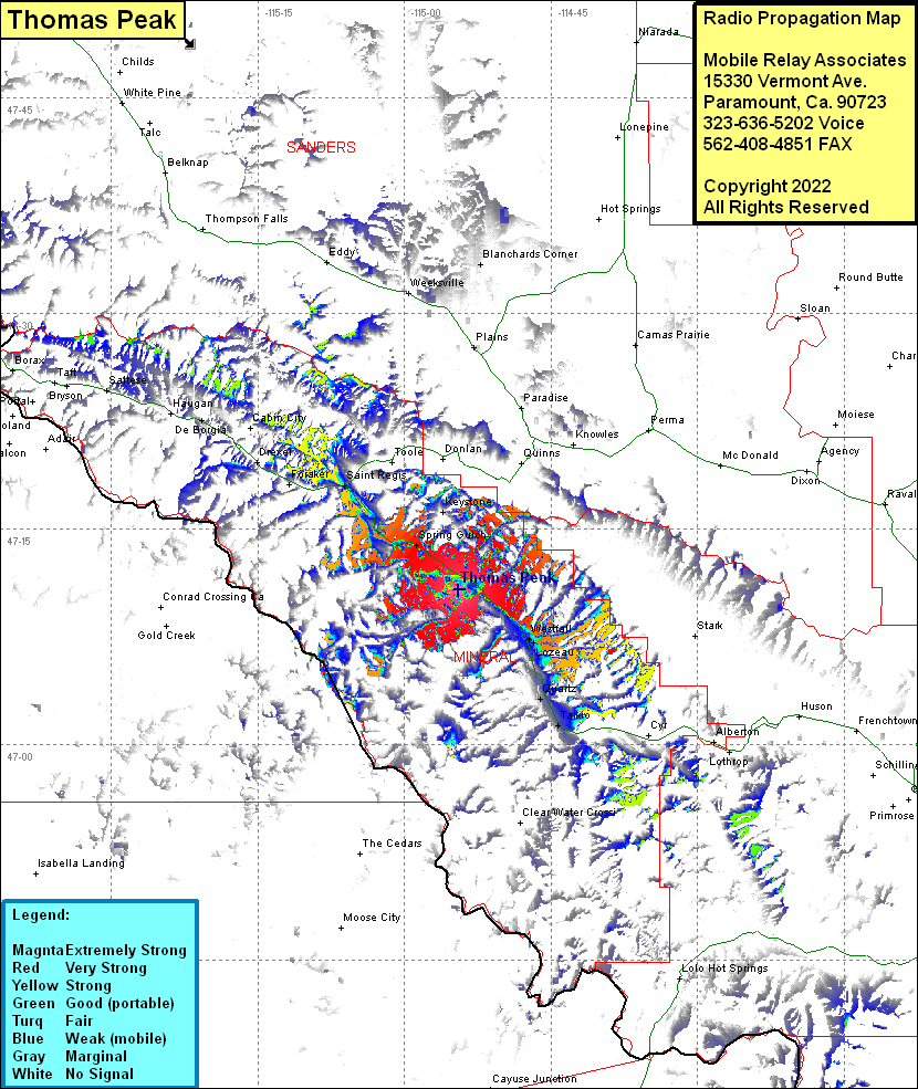 heat map radio coverage Thomas Peak